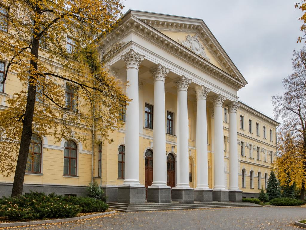Класична будівля навчального закладу з колонами